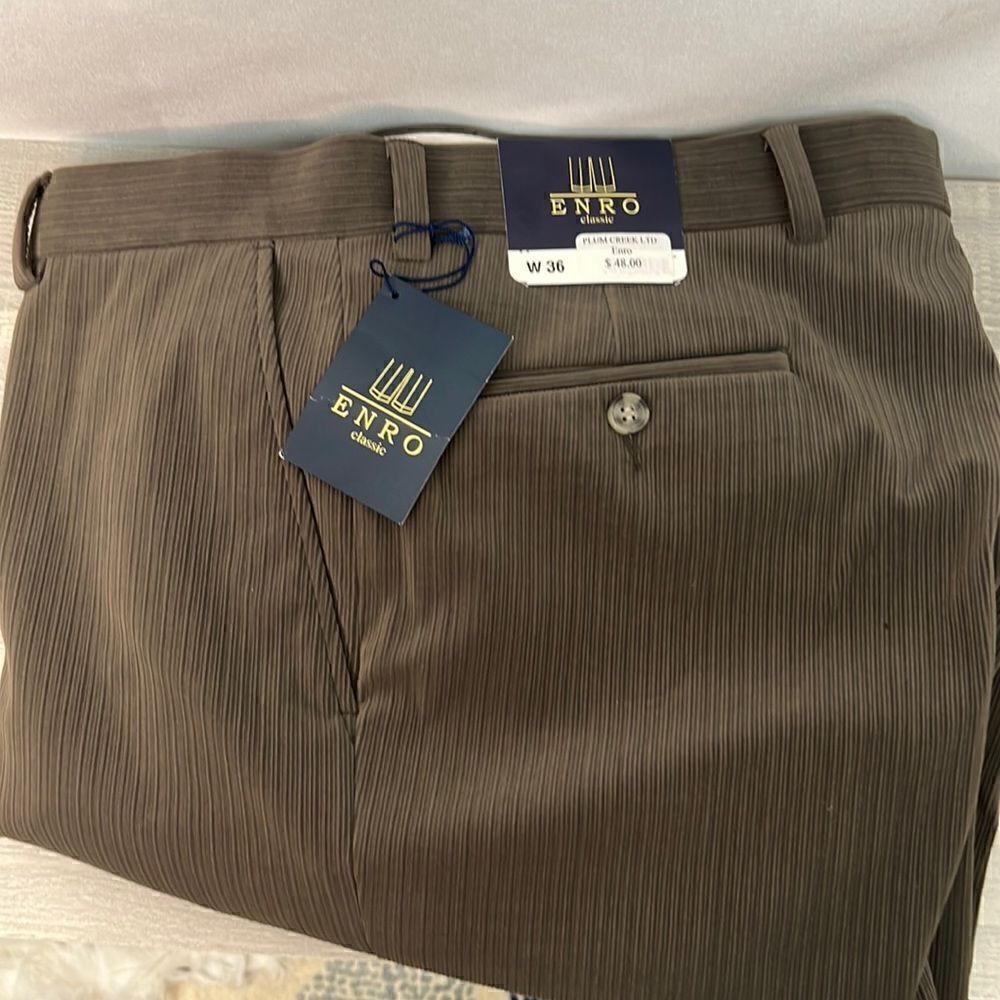 Enro Classic Olive Green Corduroy Flat Front Pants new With Tags 36/38